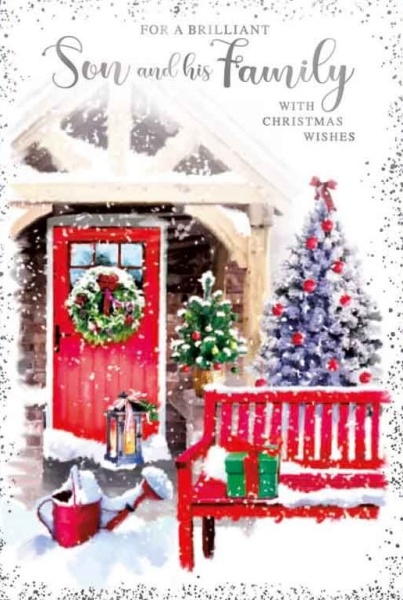 Snowy Porch Son & Family Christmas Card