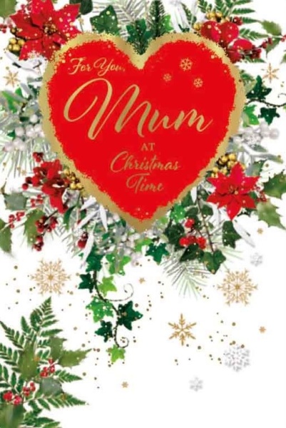 Festive Floral Heart Mum Christmas Card