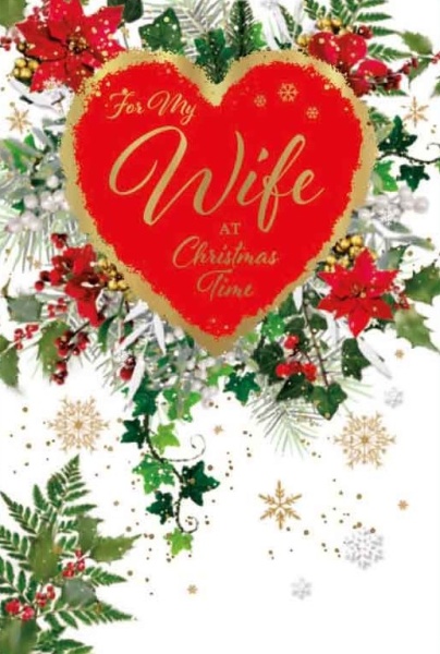 Festive Floral Heart Wife Christmas Card