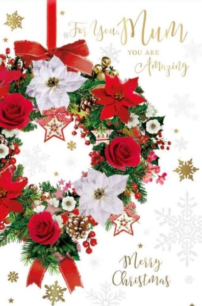 Festive Floral Wreath Mum Christmas Card