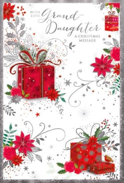 Poinsettias & Presents Grand-Daughter Christmas Card