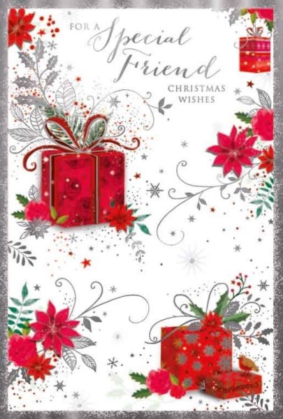 Poinsettias & Presents Friend Christmas Card