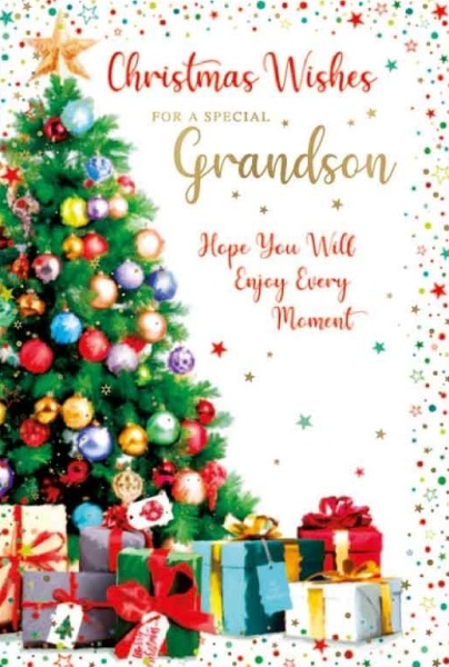 Bright Christmas Tree Grandson Christmas Card