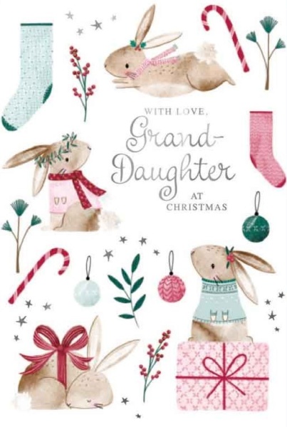 Festive Rabbits Grand-Daughter Christmas Card