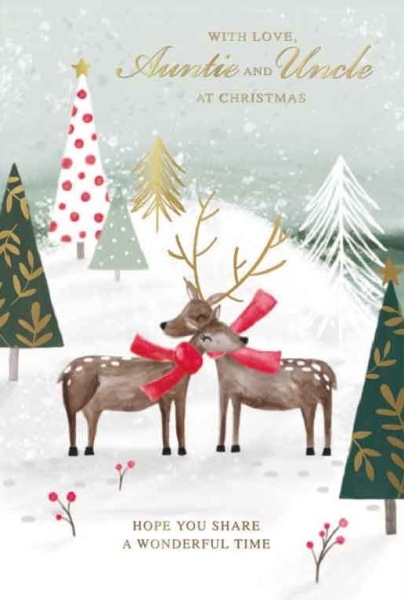 Woodland Reindeer Auntie & Uncle Christmas Card