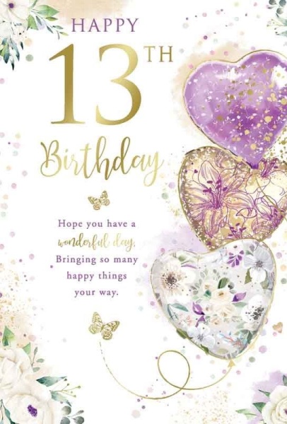 Heart Balloons 13th Birthday Card