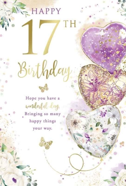 Heart Balloons 17th Birthday Card