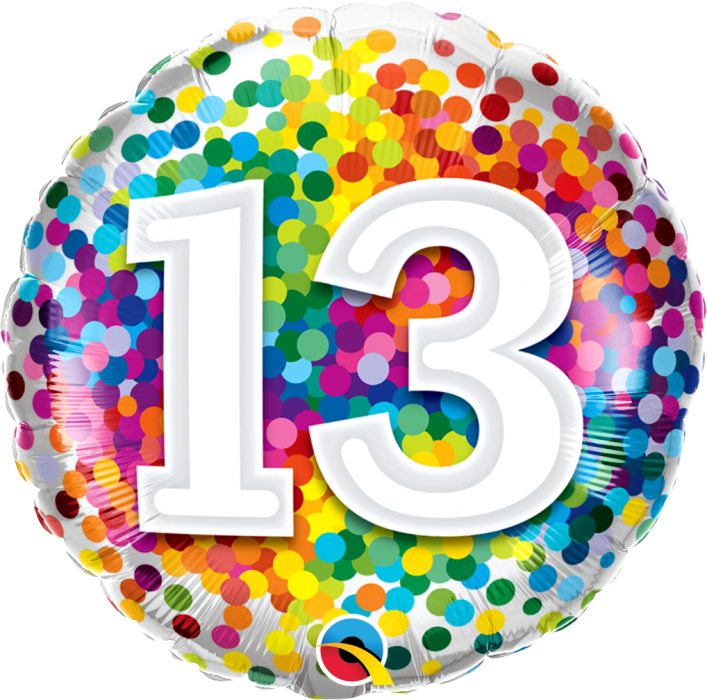 Age 13 Rainbow Confetti 18'' Foil Birthday Balloon