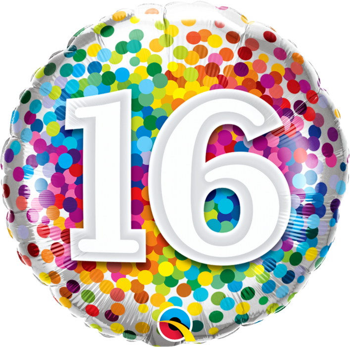 Age 16 Rainbow Confetti 18'' Foil Birthday Balloon