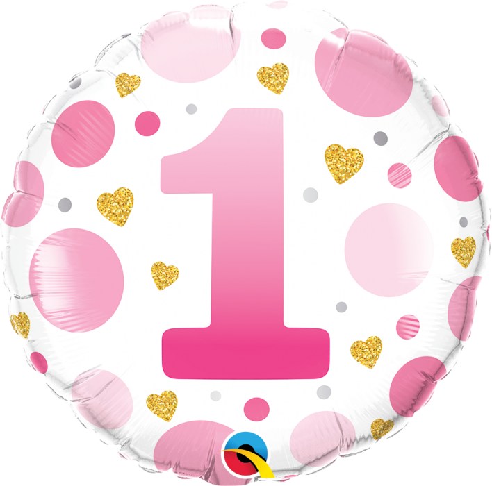 Age 1 Pink Dots 18'' Foil Birthday Balloon