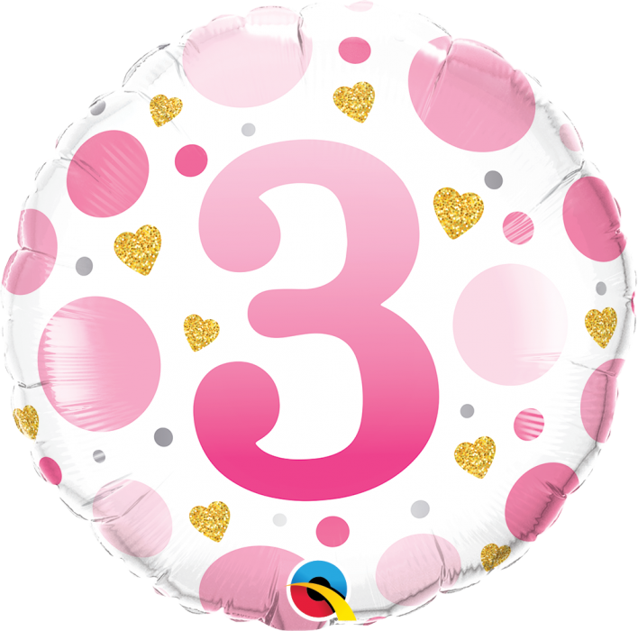 Age 3 Pink Dots 18'' Foil Birthday Balloon