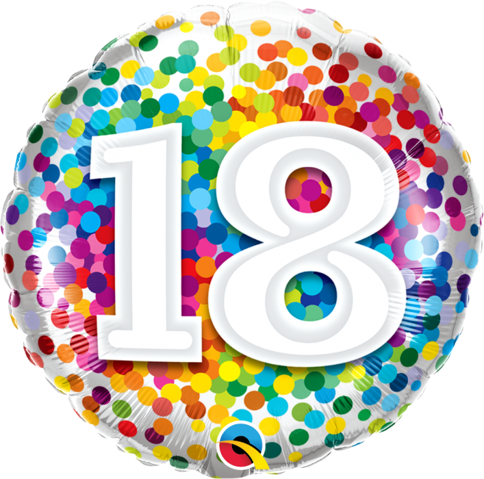 Age 18 Rainbow Confetti 18'' Foil Birthday Balloon