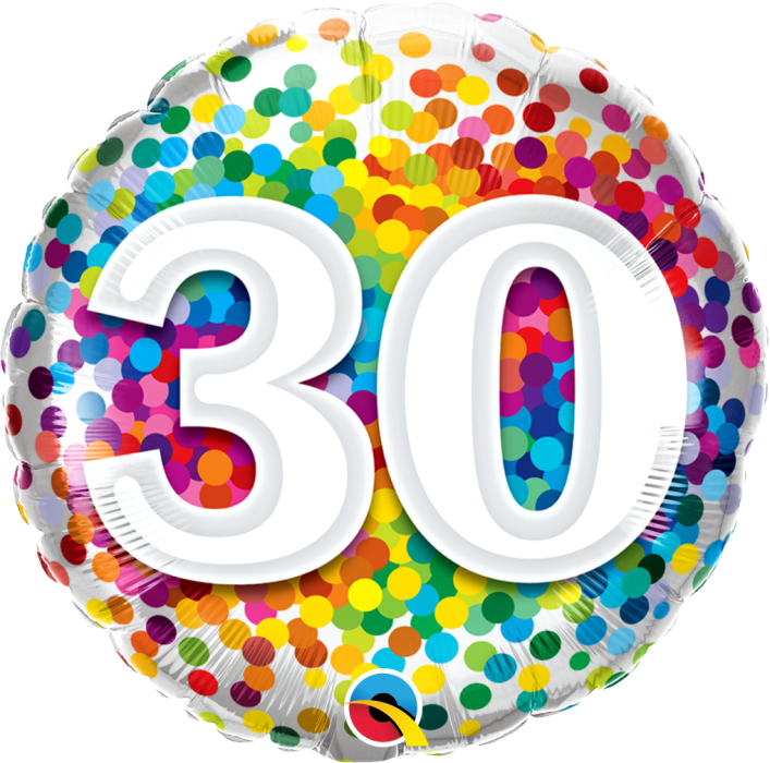 Age 30 Rainbow Confetti 18'' Foil Birthday Balloon