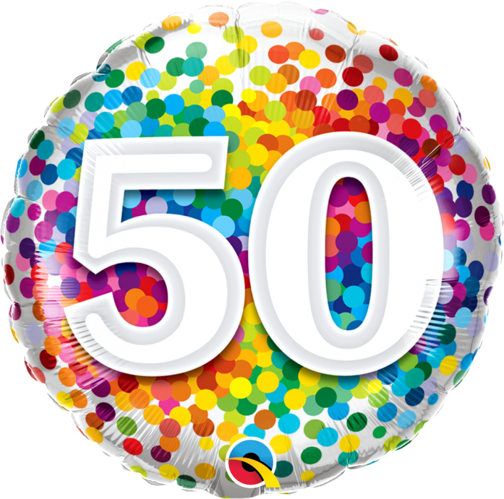 Age 50 Rainbow Confetti 18'' Foil Birthday Balloon