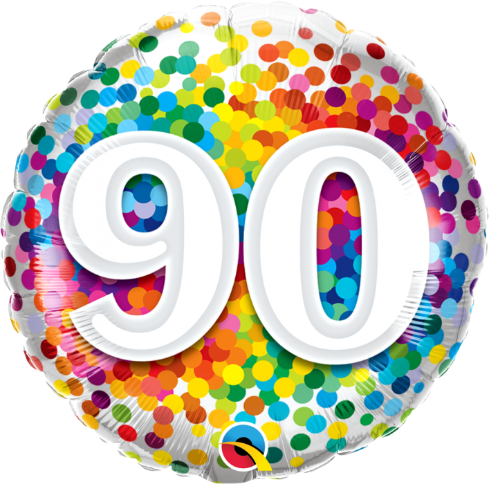 Age 90 Rainbow Confetti 18'' Foil Birthday Balloon