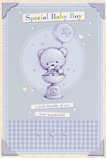 Blue Teddy New Baby Boy Card