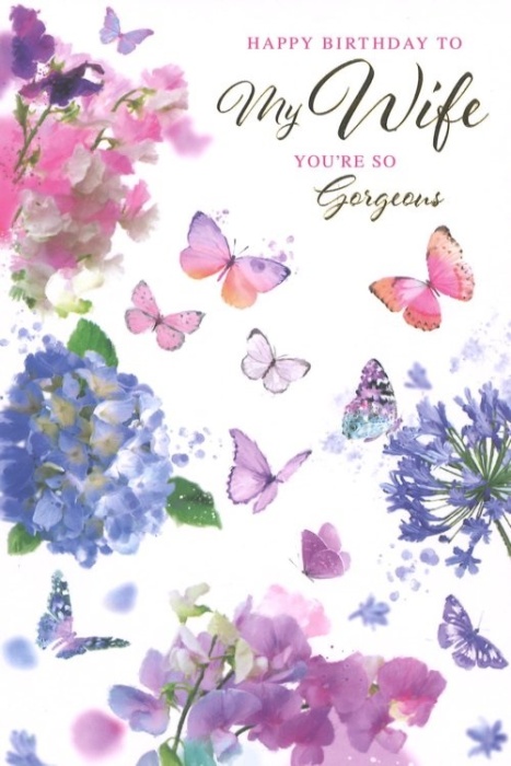 Butterflies & Flowers Wife Birthday Card