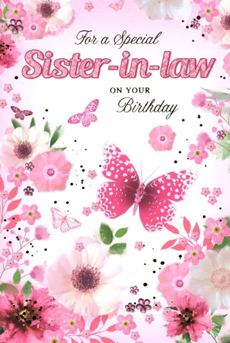 Pink Butterfly Sister-In-Law Birthday Card