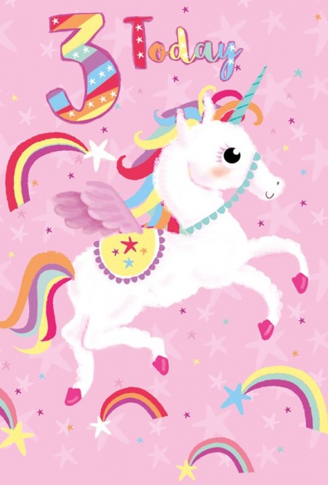 Rainbow Winged Unicorn 3rd Birthday Card