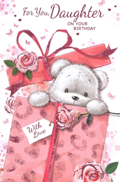 Pink Rose Present Daughter Birthday Card