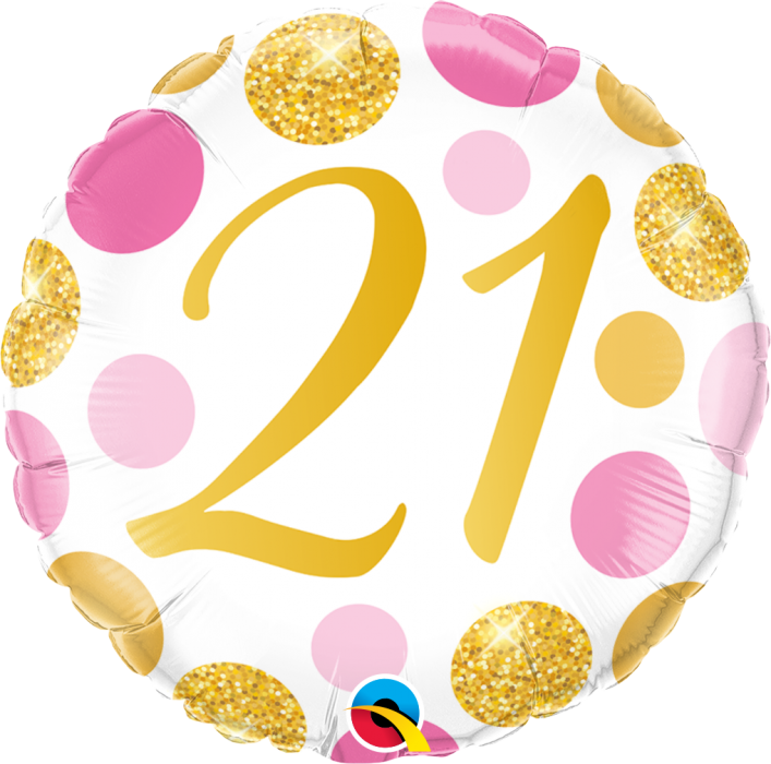 Age 21 Pink & Gold Dots 18'' Foil Birthday Balloon