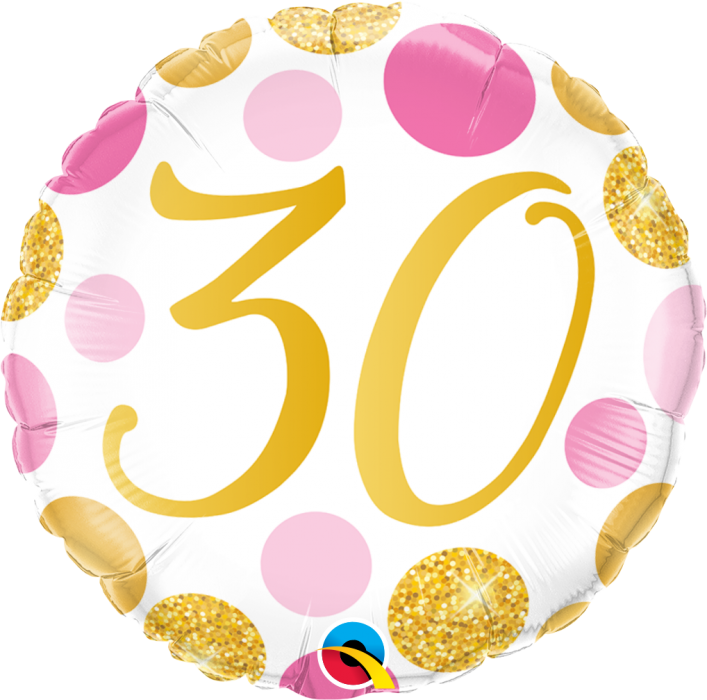 Age 30 Pink & Gold Dots 18'' Foil Birthday Balloon