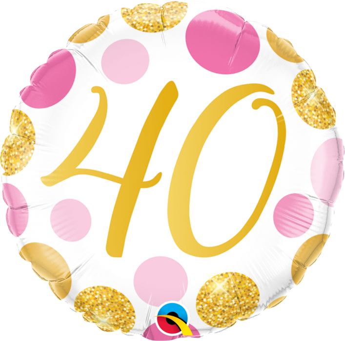 Age 40 Pink & Gold Dots 18'' Foil Birthday Balloon