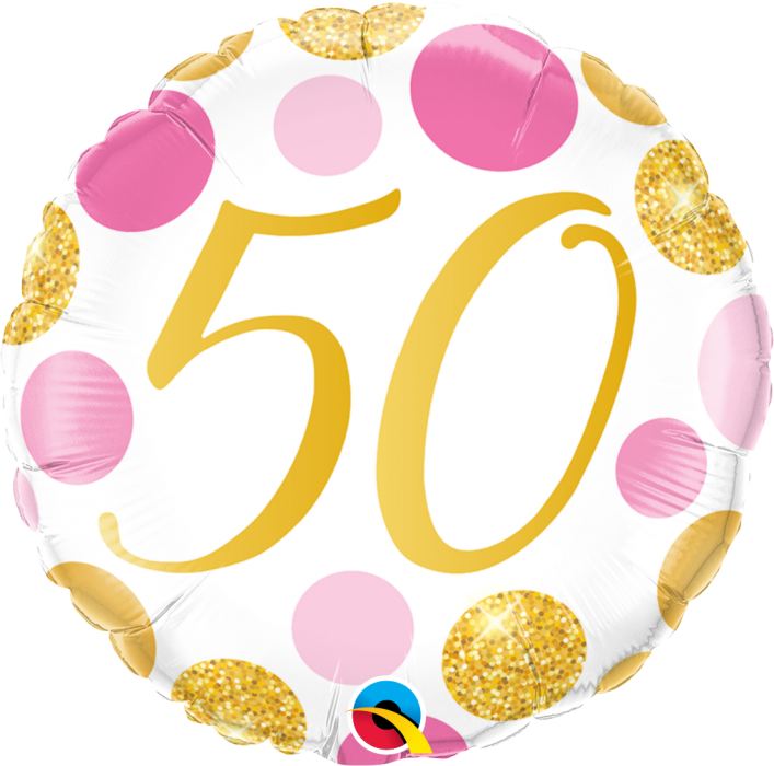 Age 50 Pink & Gold Dots 18'' Foil Birthday Balloon