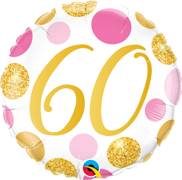 Age 60 Pink & Gold Dots 18'' Foil Birthday Balloon