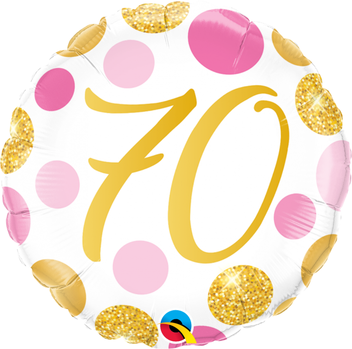 Age 70 Pink & Gold Dots 18'' Foil Birthday Balloon