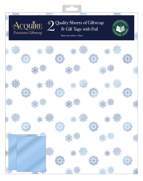 Snowflakes Christmas Gift Wrap Sheets & Tags Set