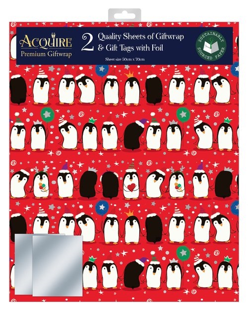 Penguin Fun Christmas Gift Wrap Sheets & Tags Set