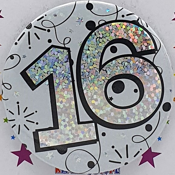 Black & White Age 16 Birthday Badge