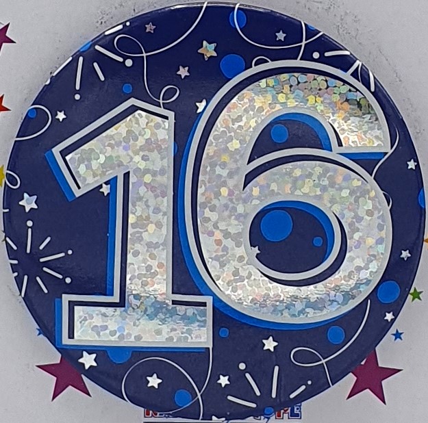 Blue Age 16 Birthday Badge