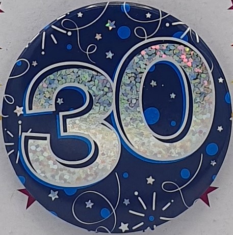 Blue Age 30 Birthday Badge