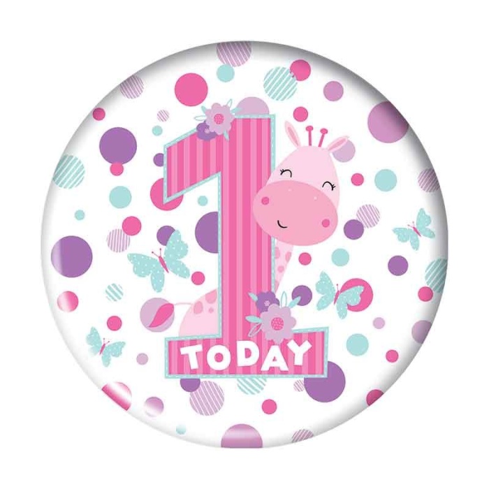 Pink Giraffe 1st Birthday Badge