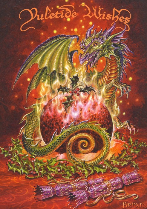 Flaming Dragon Pudding Christmas Card