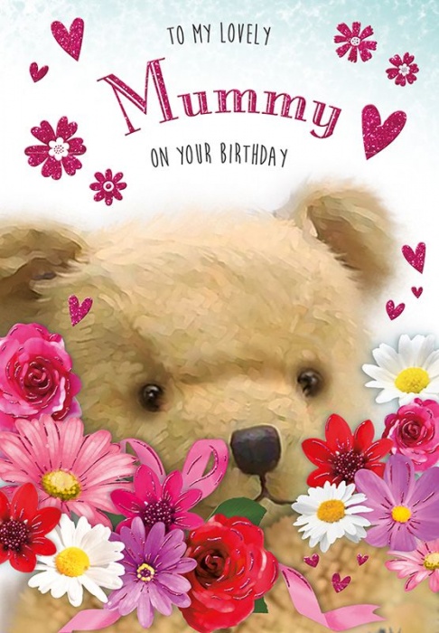 Flowers Teddy Mummy Birthday Card