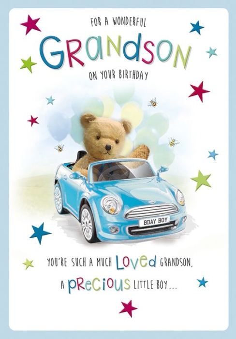 Blue Car Grandson Birthday Card