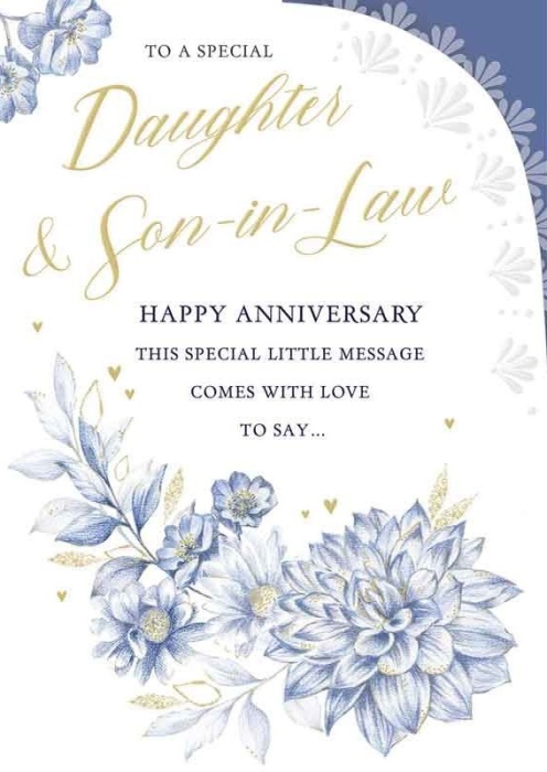 Blue Flowers Daughter & Son-In-Law Anniversary Card