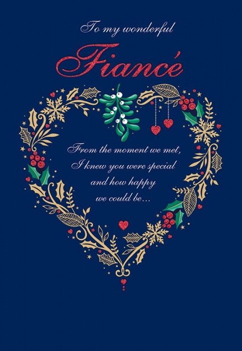 Holly Heart Fiance Christmas Card