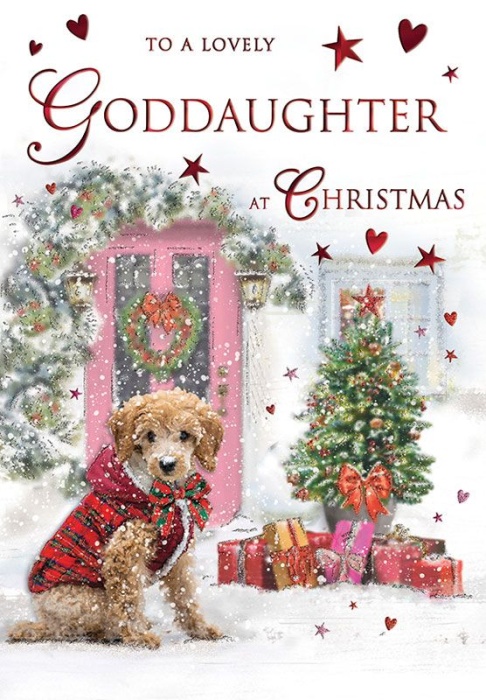 Festive Dog God-Daughter Christmas Card