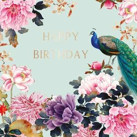 Peacock & Flowers Birthday Card