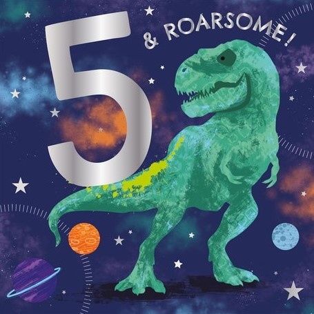 Roarsome Dinosaur 5th Birthday Card