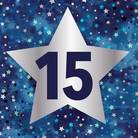 Blue Stars 15th Birthday Card