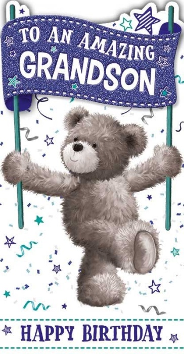 Birthday Bear Grandson Birthday Card