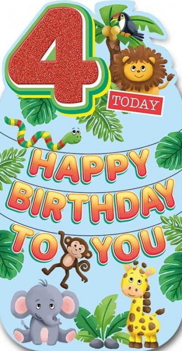 Jungle Animals 4th Birthday Card