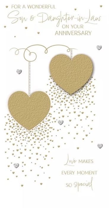 Gold Hearts Son & Daughter-In-Law Anniversary Card