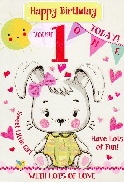 White Rabbit | Girl 1st Birthday Card