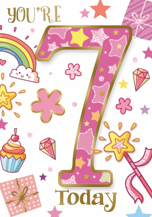 Pink Stars 7th Birthday Card